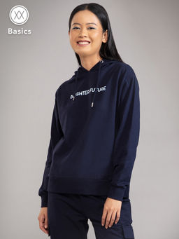 Twenty Dresses by Nykaa Fashion - Basics Navy Blue Solid Crew Neck Hoodie