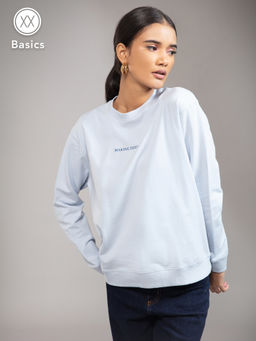 Twenty Dresses by Nykaa Fashion - Basics Powder Blue Solid Crew Neck Sweatshirt