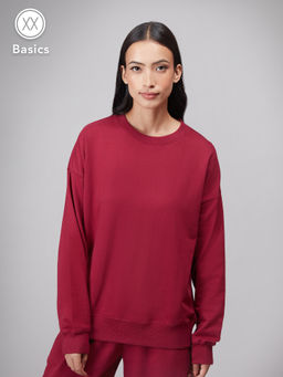 Twenty Dresses by Nykaa Fashion - Basics Maroon Oversized Graphic Sweatshirt
