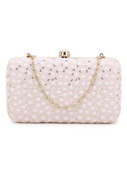 Anekaant - Hue Pastel Pink & Gold Faux Silk Sequin Embroidered Box Clutch