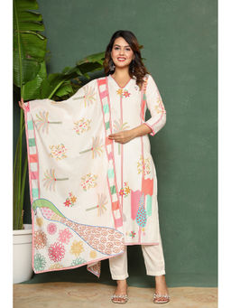 Zari Jaipur - Womens Floral Printed Kurta with Pant and Dupatta (Set of 3)