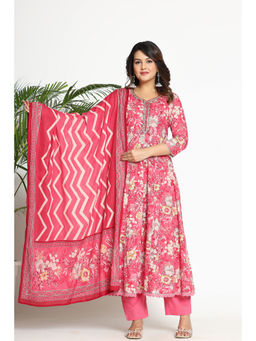 Zari Jaipur - Womens Pink Embroidered Anarkali with Pant and Dupatta (Set of 3)