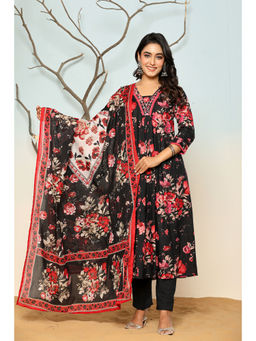 Zari Jaipur - Womens Black Embroidered Kurta with Pant and Dupatta (Set of 3)