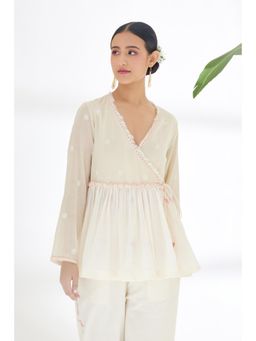 Nikasha - Cream Polka Dot Wrap Top