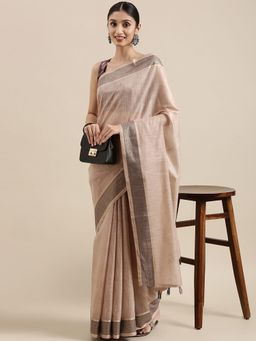 Akhilam - Womens Cotton Silk Coffee Brown Woven Celebrity Saree with Unstitched Blouse