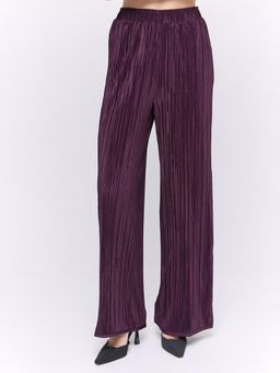 Cover Story - Burgundy Pleated Jersey Flared Pants