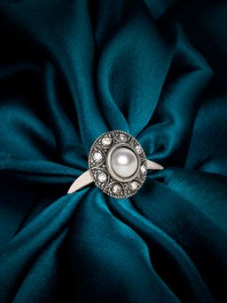 OOMPH - Oxidised Silver Stones and Pearls Ethnic Traditional Ring (8)