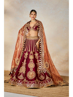 Masaba - Anjeer Kalakand Embroidered Lehenga with Blouse and Dupatta (Set of 3)