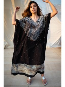 The Indian Ethnic Co. - Midnight Black Shibori Cotton Kaftan