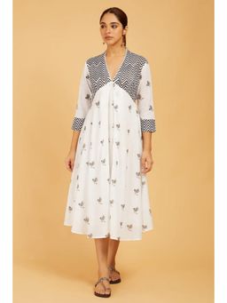 Cyan - Pattern-Play White Printed Midi Dress