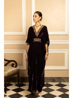 DOHR INDIA - Gulzar Purple Handcrafted Silk Velvet Kaftan