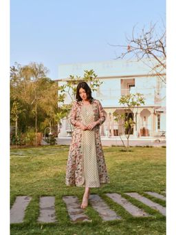 Karaj Jaipur - Printed Pista Green Jacket With Dress