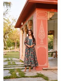 Karaj Jaipur - Printed Dark Green Jacket With Dress