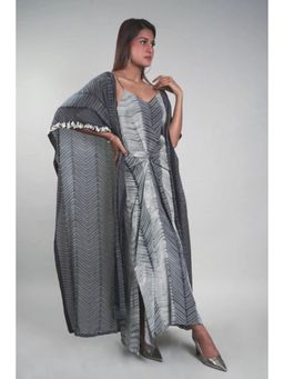 Rukinder Kumar - Black Shibori Cape and Knotted Maxi Dress