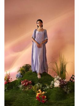 Rukinder Kumar - Lavender Shibori Cape and Knotted Maxi Dress