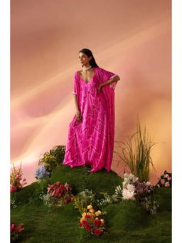 Rukinder Kumar - Pink Shibori Cape and Knotted Maxi Dress