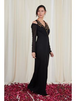 RIRASA - Ardhapataka Black Embroidered Drape Dress