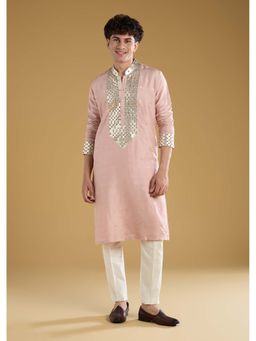 KALKI FASHION - Men Pink Mandarin Neck Kurta With Pant