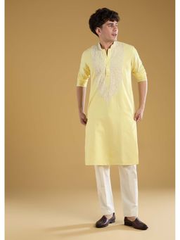 KALKI FASHION - Men Yellow Mandarin Neck Kurta With Pant