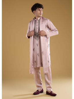 KALKI FASHION - Men Pink Mandarin Neck Kurta Dupatta With Pant