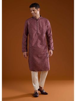 KALKI FASHION - Men Red Mandarin Neck Kurta With Pant