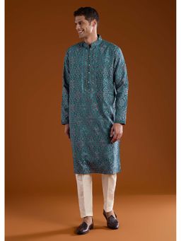 KALKI FASHION - Men Blue Mandarin Neck Kurta With Pant