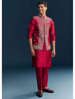 KALKI FASHION - Men Pink Mandarin Neck Kurta Jacket With Pant