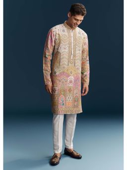 KALKI FASHION - Men Multi Colored Mandarin Neck Kurta With Pant