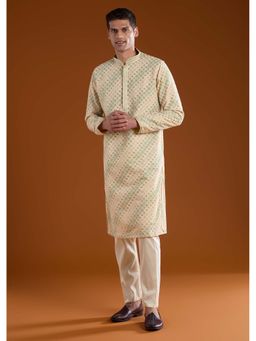 KALKI FASHION - Men Cream Mandarin Neck Kurta With Pant