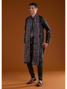 KALKI FASHION - Men Black Floral Kurta Pant With Dupatta