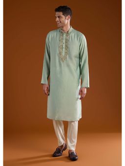 KALKI FASHION - Men Green Mandarin Neck Kurta With Pant