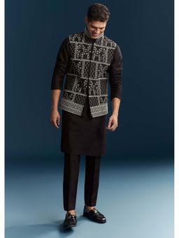 KALKI FASHION - Men Black Mandarin Neck Kurta Jacket With Pant