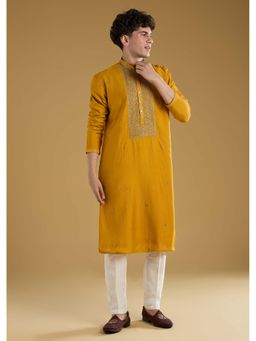 KALKI FASHION - Men Mustard Mandarin Kurta Jacket With Pant