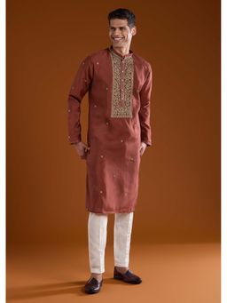 KALKI FASHION - Men Red Mandarin Neck Kurta With Pant
