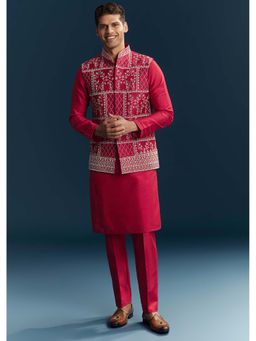 KALKI FASHION - Men Pink Mandarin Neck Kurta Jacket With Pant