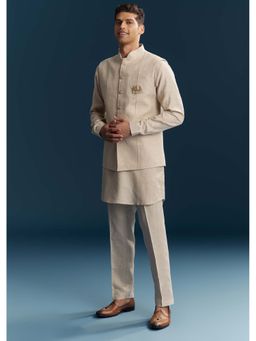 KALKI FASHION - Men Grey Mandarin Neck Kurta Jacket With Pant