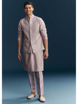 KALKI FASHION - Men Mauve Mandarin Neck Kurta Jacket With Pant