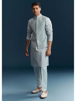 KALKI FASHION - Men Blue Mandarin Neck Kurta Jacket With Pant