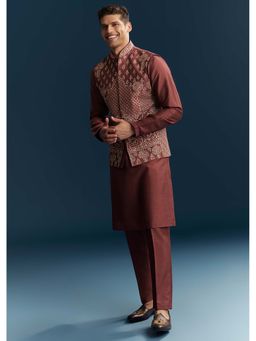 KALKI FASHION - Men Brown Mandarin Neck Kurta Jacket With Pant