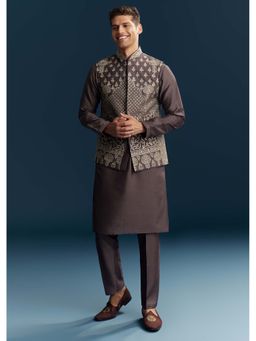KALKI FASHION - Men Purple Mandarin Neck Kurta Jacket With Pant