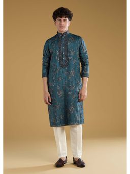 KALKI FASHION - Men Blue Mandarin Neck Kurta With Pant