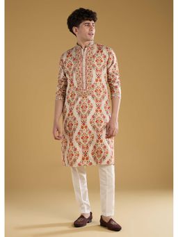 KALKI FASHION - Men Beige Mandarin Neck Kurta With Pant