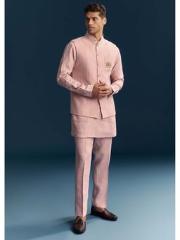 KALKI FASHION - Men Pink Mandarin Neck Kurta Jacket With Pant