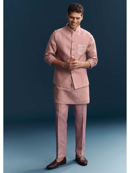 KALKI FASHION - Men Pink Mandarin Neck Kurta Jacket With Pant