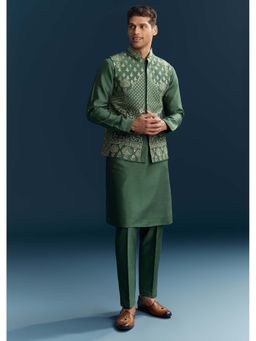 KALKI FASHION - Men Green Mandarin Neck Kurta Jacket With Pant