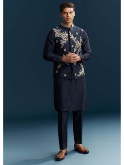KALKI FASHION - Men Blue Mandarin Neck Kurta Jacket With Pant