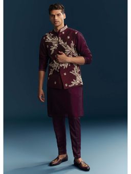 KALKI FASHION - Men Red Mandarin Neck Kurta Jacket With Pant