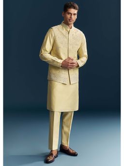 KALKI FASHION - Men Yellow Mandarin Neck Kurta Jacket With Pant