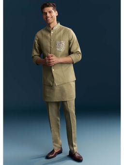 KALKI FASHION - Men Brown Mandarin Neck Kurta Jacket With Pant