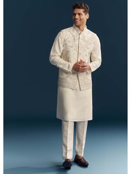 KALKI FASHION - Men Off White Mandarin Neck Kurta Jacket With Pant
